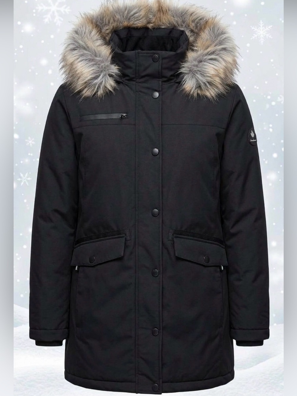 Canadiana Black Women's Parka Coat with Faux Fur Hood Winter Coat